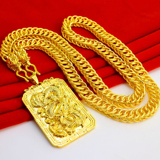 Qianying Jewelry yellow gold dragon brand necklace men's faucet tank chain boss chain large square pendant tag imitation jewelry commonly known as placer gold plated chain imitation gold pendant imitation Vietnam sand gold fast delivery with ring 0.1 anti-counterfeiting label price 2988