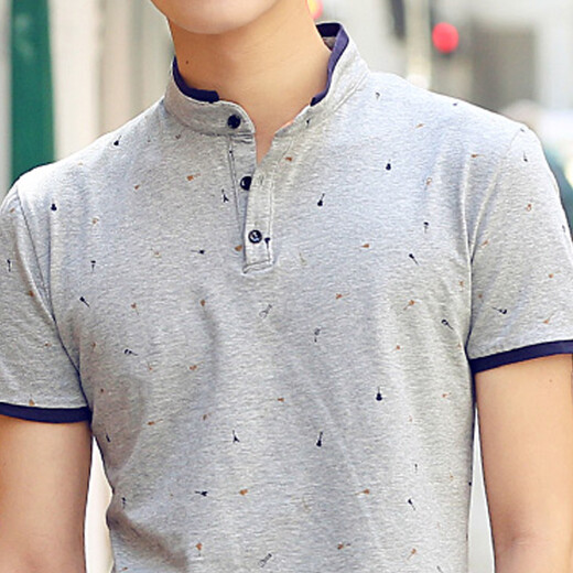Handaiwei POLO shirt men's Korean printed T-shirt Paul shirt casual stand collar POLO shirt 4396 Gray XL