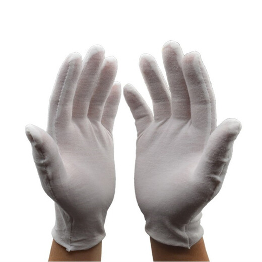 White ceremonial gloves, thickened work gloves, cotton jersey labor insurance, pure cotton Baowen play beads gloves, driver reception work gloves, review performance gloves, thickened version (12 pairs), one size fits all