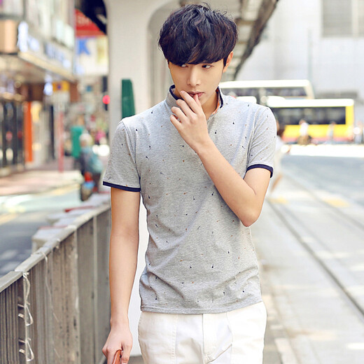 Handaiwei POLO shirt men's Korean printed T-shirt Paul shirt casual stand collar POLO shirt 4396 Gray XL