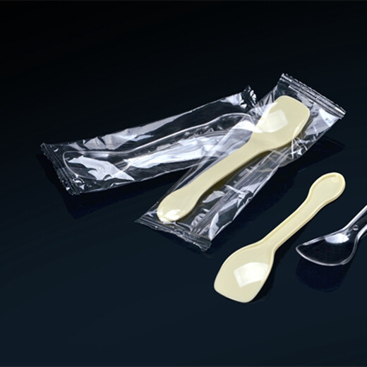 Petunia Disposable Spoon Rice Spoon Thickened Takeaway Rice Spoon Dessert Spoon PS Crystal Spoon Single Packaging Yellow Ice Cream Spoon 100 pcs