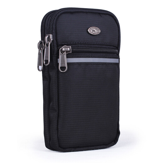 Multifunctional mobile phone bag for women, music wallet, coin purse, outdoor travel, shoulder strap, belt bag for men, large size - black with black - suitable for 7 inches without arm strap