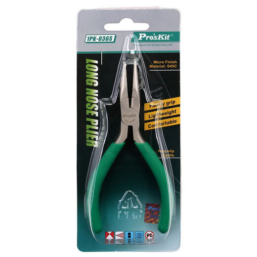 Pro skit 1PK-036S non-slip green handle titanium tipped nose pliers (136mm)