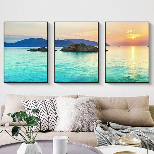 Reputation living room decorative painting new modern simple triptych hanging painting Nordic style wall painting mural sofa background wall Nordic light luxury hanging painting 50*70 sea