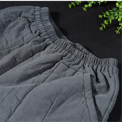 Yijinboshe quilted cotton pants for women's outerwear, retro literary style cotton and linen splicing, thickened harem pants, loose slimming warm cotton pants winter gray M