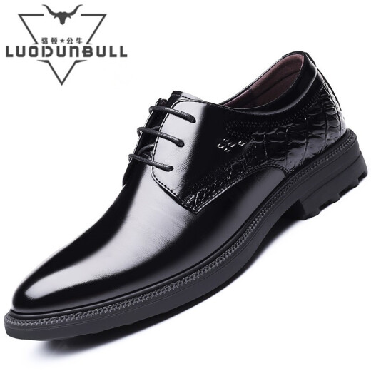 Luoton Bull Leather Shoes Men's Shoes Casual Shoes Men's New Light Breathable Formal Wear Business Fashion Travel Banquet Office Brogue Wedding Shoes Driving Shoes Men's Black 41