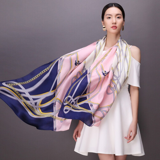 Shanghai Story Silk Scarf Women's Spring and Autumn Heavy Duty High-end Silk Shawl Scarf with Great British Pink Blue