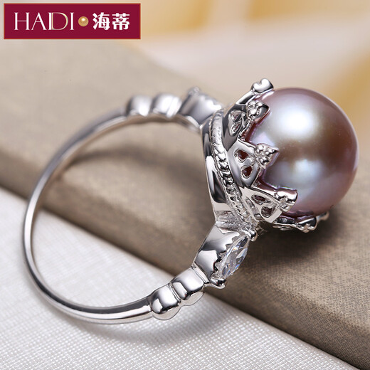 Heidi (haidi) Purple Crown 10-10.5mm Freshwater Pearl Ring Women's Living Ring Ring S925 Silver Birthday Gift for Girlfriend Pink Purple Pearl You Can Remark the Color Darkness