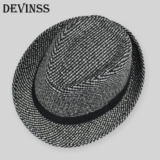 DEVINSS礼帽男士秋冬季小礼帽新款休闲保暖毛呢帽爵士舞帽子时尚有型毡帽 灰色