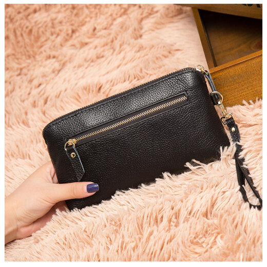 Gelozid True Large Capacity 2022 New Handbag Women's Clutch Wallet First Layer Cowhide Clutch Bag Zipper Coin Purse Black