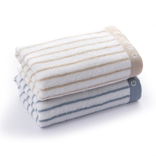 Jie Liya (Grace) towel home textile classic stripe series Xinjiang cotton face wash strong absorbent water towel 2 pack blue/brown