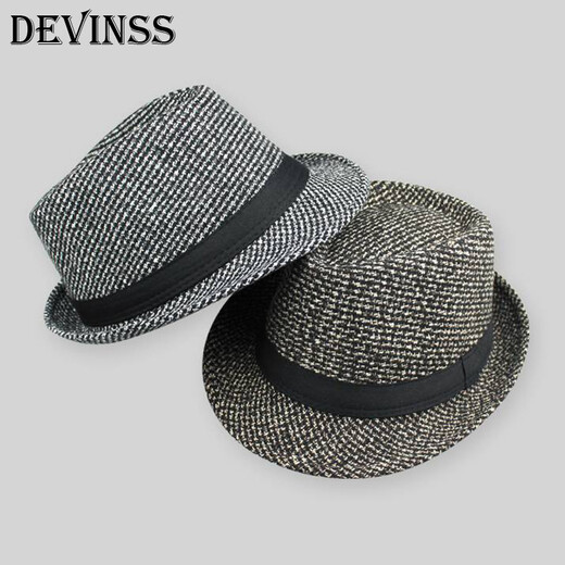 DEVINSS礼帽男士秋冬季小礼帽新款休闲保暖毛呢帽爵士舞帽子时尚有型毡帽 灰色