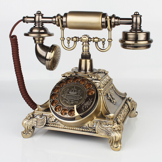 Jinshundi Ocean Star Antique Telephone Retro Old-fashioned European Telephone Household Landline Wireless Card Telephone Telecom Mobile Landline Gold and White Rotary (Insert Telecom Card)