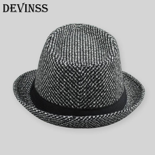 DEVINSS礼帽男士秋冬季小礼帽新款休闲保暖毛呢帽爵士舞帽子时尚有型毡帽 灰色