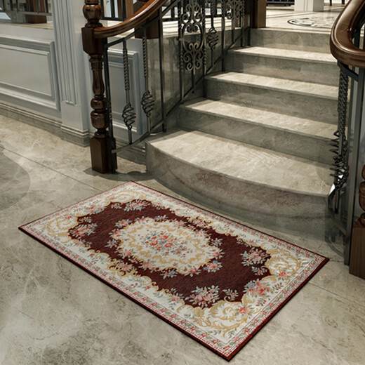 Zhonghong European pastoral chenille jacquard door mat entry entrance floor mat washable and machine washable wear-resistant blended woven computer chair mat foot mat non-slip floor mat entrance door T01 brown 70*140CM