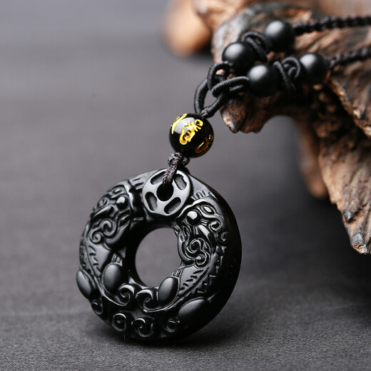 Ciling Pavilion obsidian Pixiu pendant male and female double Piqiu Pixiu peace buckle jewelry pendant necklace pendant black men and women