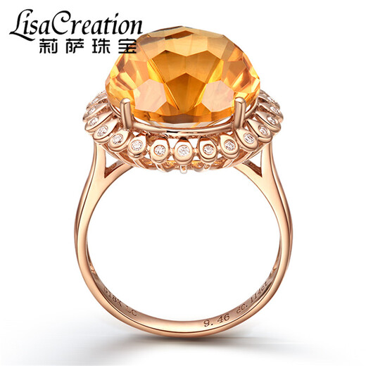 Lescreation Lisa Jewelry Natural Citrine Diamond Ring Pendant Set 18K Rose Gold Citrine Gemstone South African Diamond Necklace for Women 9.46 Carats 18K Gold Citrine Diamond Ring (Remark Hand Size)