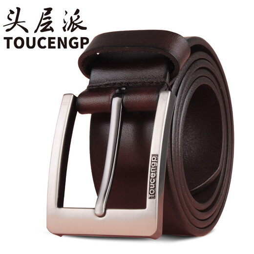Top layer pie (TOUCENGP) belt men's genuine leather pin buckle top layer pure cowhide casual belt jeans belt versatile gift for young and middle-aged boyfriends Dark coffee width 3.8cm Note length when ordering 120cm Recommended weight 165-180 Jin Jin equals 0.5 kg