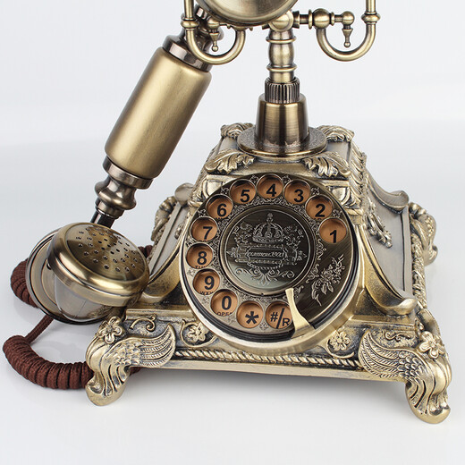 Jinshundi Ocean Star Antique Telephone Retro Old-fashioned European Telephone Household Landline Wireless Card Telephone Telecom Mobile Landline Gold and White Rotary (Insert Telecom Card)
