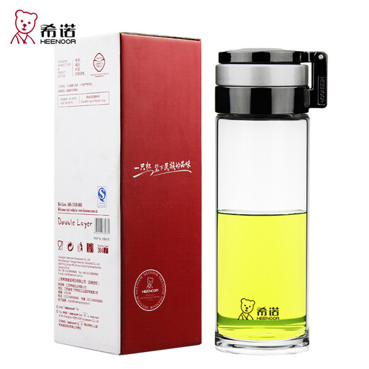 希诺单层玻璃杯带盖便携大容量水杯创意办公室泡茶杯过滤运动杯子 6076 695ML