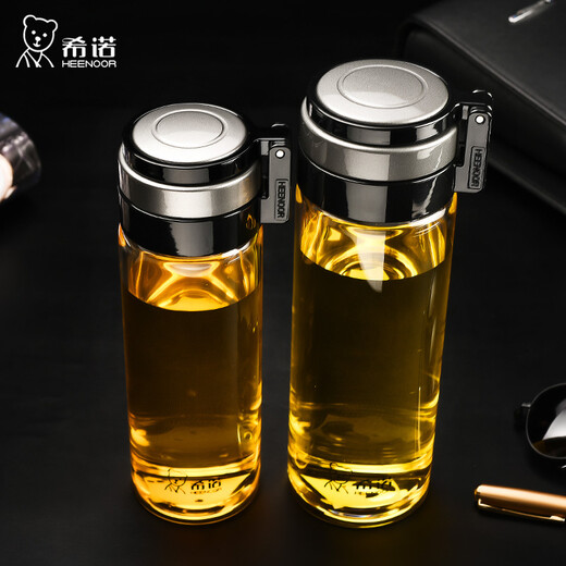 希诺单层玻璃杯带盖便携大容量水杯创意办公室泡茶杯过滤运动杯子 6076 695ML