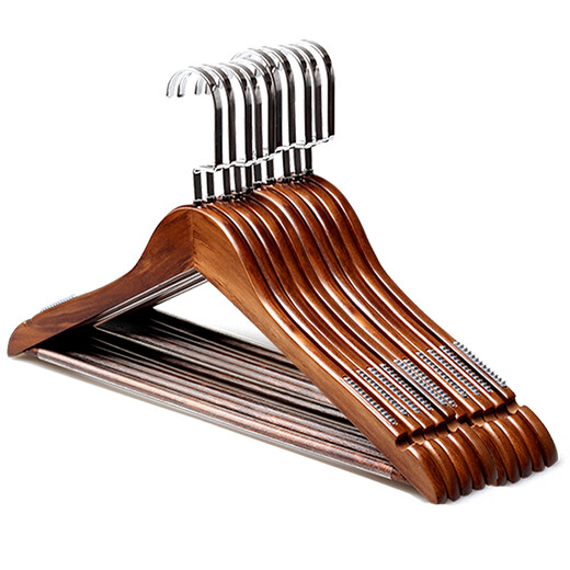 四喜 木头衣架10支实木衣挂衣撑 服装店衣服架 多功能防滑衣撑晾衣挂 6625复古男10支