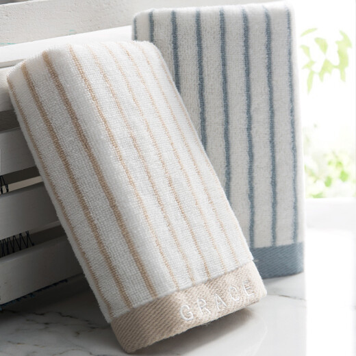 Jie Liya (Grace) towel home textile classic stripe series Xinjiang cotton face wash strong absorbent water towel 2 pack blue/brown