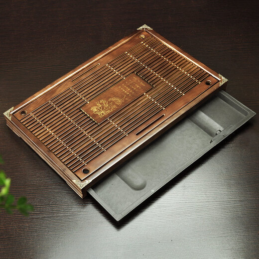 Tang Feng high-end Kung Fu tea set tea tray simple home living room tea cup tray rectangular drainage drain tea table with drainage Hexiang Youmeng 55*33cm (86)