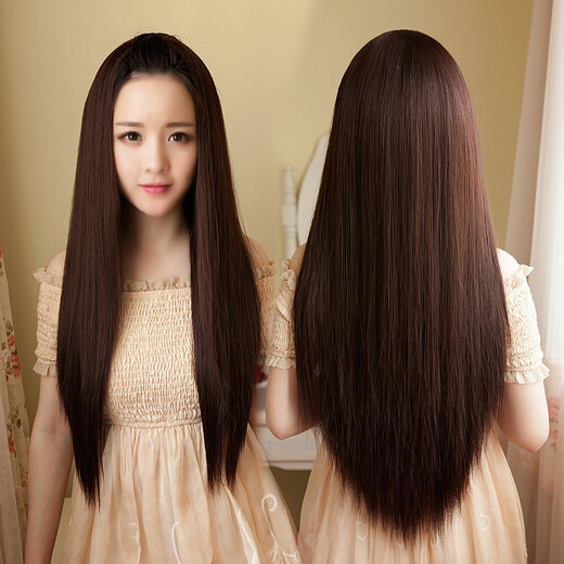 Wig female long straight hair with bangs half wig Korean girl long hair fluffy realistic fashion face-shaping wig hairstyle natural black