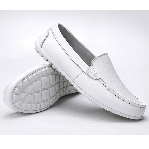 Saint Dante Cowhide Nurse Shoes Shoes Men's Beanie Shoes Corean Pareja Estilo Flat Suele Versátiles Casual Men's Shoes 9903 White 44