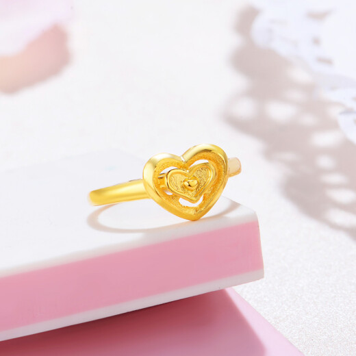 Tico love-shaped gold ring for women, 999 pure gold ring, frosted hard gold jewelry, creative surprise, Chinese Valentine's Day, confession gift for girlfriend