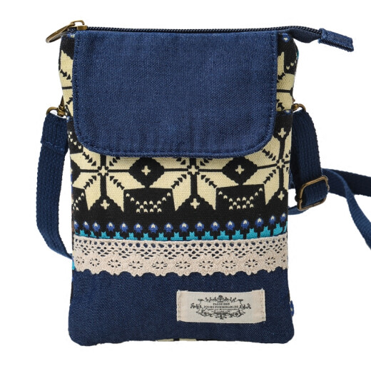 QUEENTRIP2020 new ethnic style fabric small bag hanging neck mobile phone bag mini coin purse mobile phone bag crossbody bag women's trendy ethnic blue