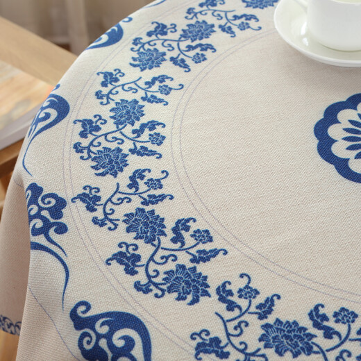 Bingu flower tablecloth ethnic style cotton and linen fabric waterproof small round table square table table cloth dustproof cover cloth custom blue and white porcelain 90*90cm tablecloth