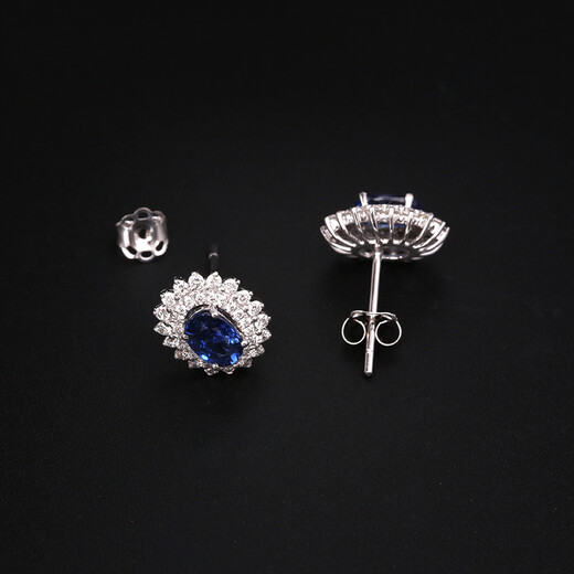 Tingliang Jewelry Princess Diana's luxury royal blue sapphire earrings 1.4 carat 18K gold set with 65 points diamond color treasure