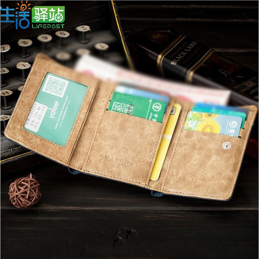 Jiahe Life Men's Wallet Korean Tri-fold Canvas Wallet Men's Retro Student Coin Purse Card Holder Blue