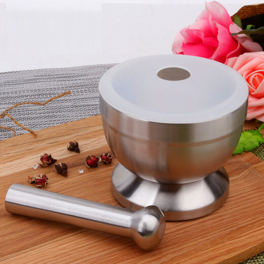 Belus stainless steel household garlic pounder, medicine jar, garlic press, garlic masher, stone mortar, food supplement grinder, mortar, classic large size