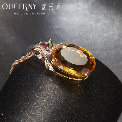 Ouchini Jewelry 18 carat citrine pendant colored gemstones 18k gold inlaid citrine necklace gift with certificate 18K rose gold (7-15 working days for customization)