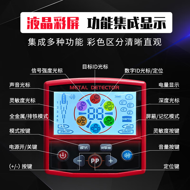 Yuwo metal detector underground high-precision gold, silver and copper detector outdoor archaeological ingot copper coin detection treasure hunt Red Magic 550 four modes, single identification