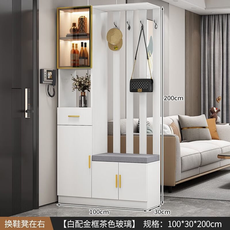 Light luxury entrance cabinet and shoe cabinet integrated modern simple living room screen entrance partition cabinet multi-functional wine cabinet storage cabinet cream white 100cm long right stool + free F for good reviews Free delivery upstairs Installation included