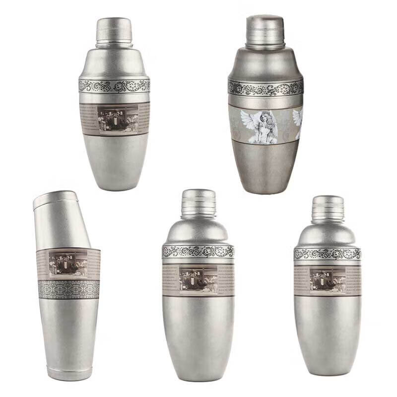 Fernas 304 stainless steel American-style cocktail shaker three-piece set engraved shaker ounce cup crushed popsicle shaker shaker American-style 500ml old engraved-4-piece set