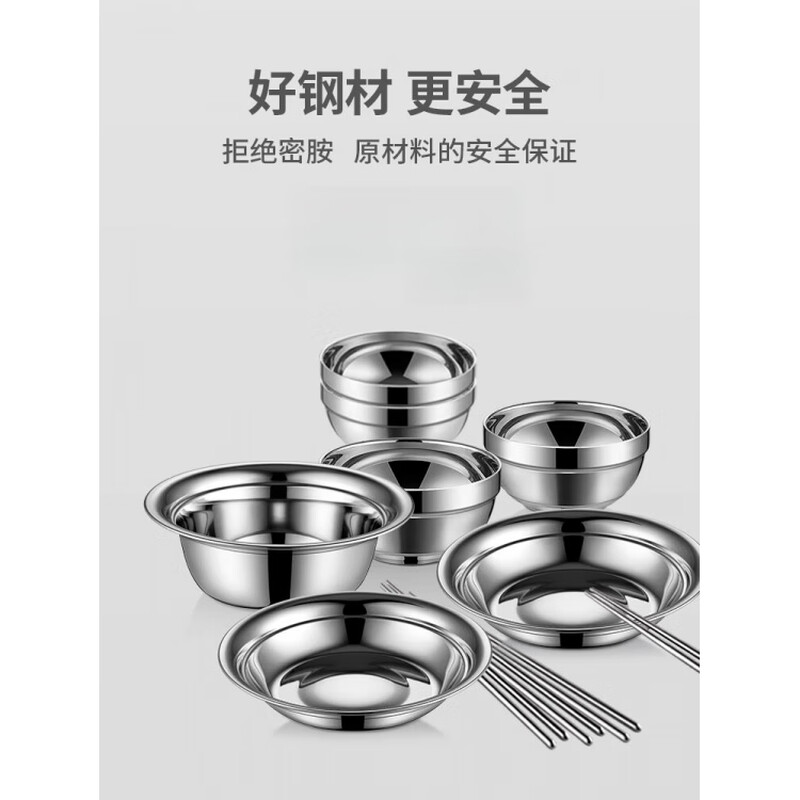 Apocalypse Century Mountain Quality Camping Portable Tableware Set Stainless Steel Bowls and Plate Outdoor Home Kitchen Dishes and Plate Anti-fall 18-piece Set