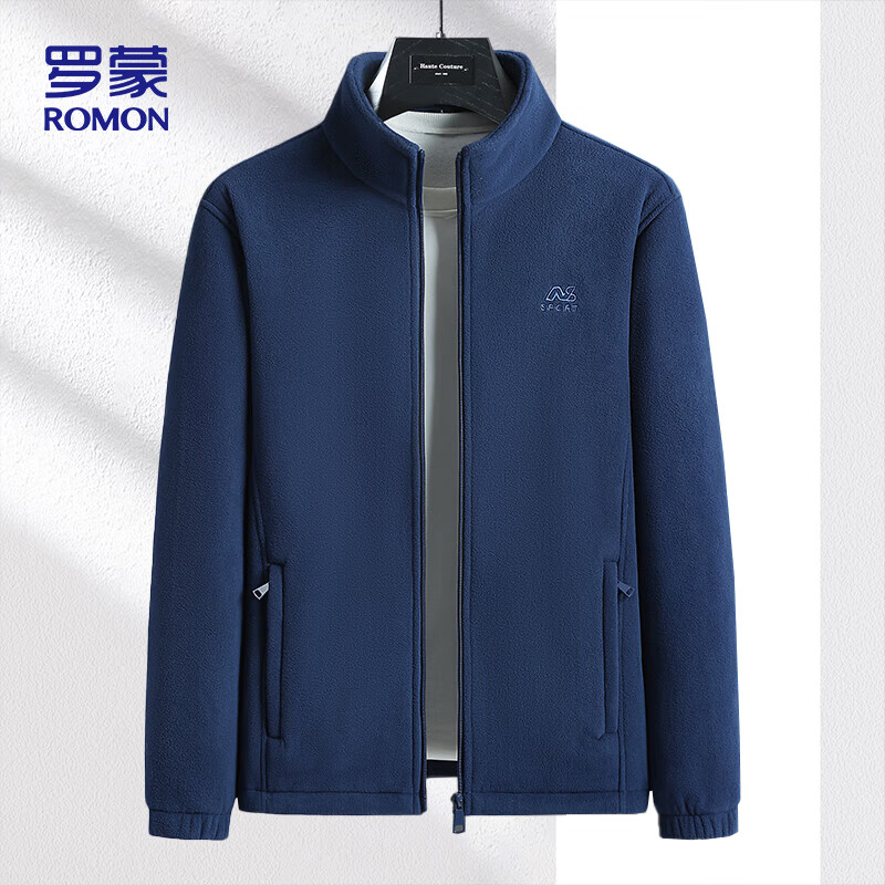 ROMON jacket men's autumn and winter business warm fleece jacket casual polar fleece jacket men's BB9 dark blue XL