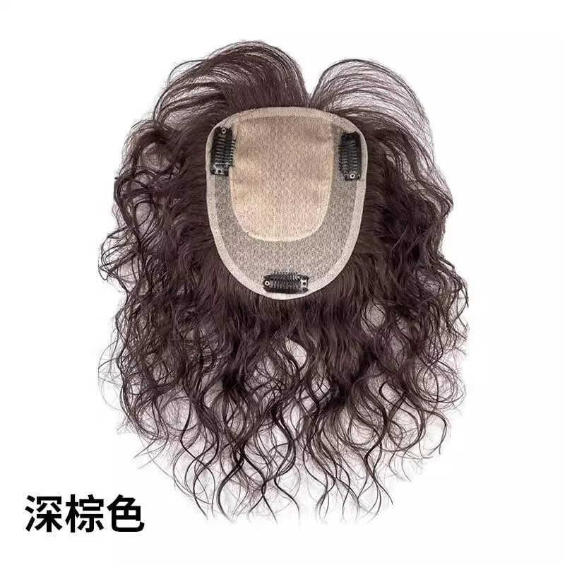 Tangni's thin curly hair wig for women to add fluffy hair volume to the hairline, lanugo hair bangs, real hair head replacement for women, artificial hair, temperament curly hair/cover white hair without damaging the hair, dark brown 25cm