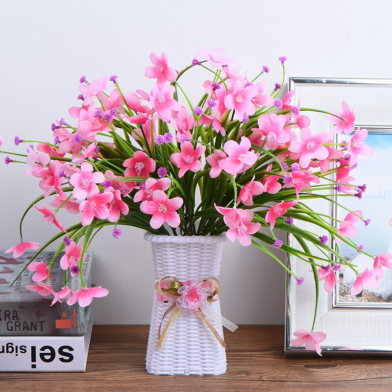 Green Show Decorative Artificial Flowers Indoor Home Furnishings Dining Table Coffee Table Ornaments Living Room Plastic Flower Bouquet Small Potted Little Lover Rose Powder 3 Bunches + Bottle