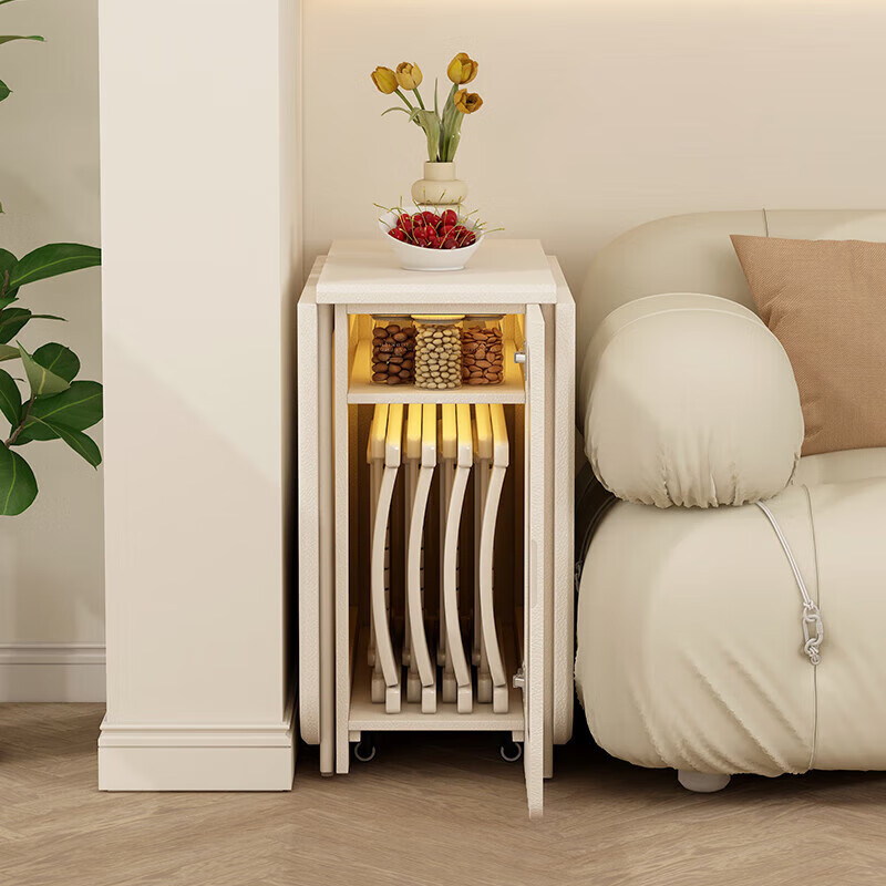 Isabel white solid wood folding dining table integrated sideboard small apartment cream style retractable dining table multifunctional removable 1.2m all solid wood dining table