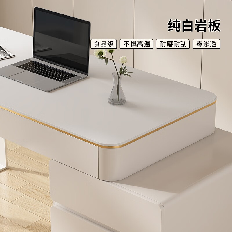 ZUOKEZUOJIA slate desk cream style pure white with cabinet integrated light luxury modern small apartment study desk office computer desk pure white slate desk with cabinet 100
