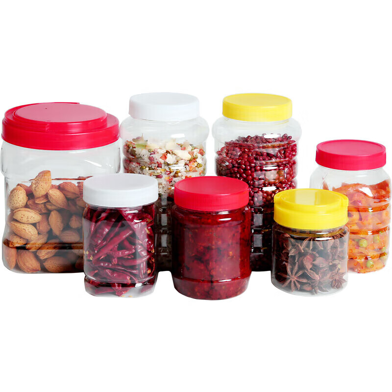 Chenbu thickened plastic bottle 2 catties honey bottle 5 catties 1 kg food storage transparent sealed jar with lid 1 catties square white lid (5 pcs)