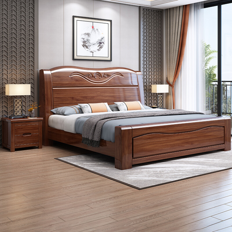 Maiyayue Solid Wood Bed Walnut Solid Wood Bed Chinese Double Bed Simple Home Master Bedroom Marriage Bed Solid Wood Large Bed Walnut Bed + 20cm Latex Spring Mattress 1500*2000mm Frame Model