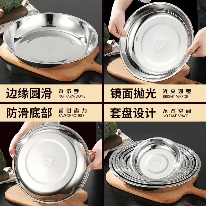 Xingfang 304 stainless steel dinner plate shallow basin thickened round plate flat bottom dinner plate dish 20CM