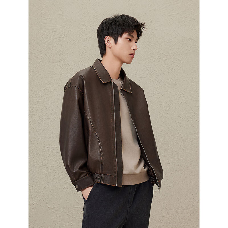 GXG Men's American Leather Jacket Unisex 2024 Autumn New Jacket Brown 170/M